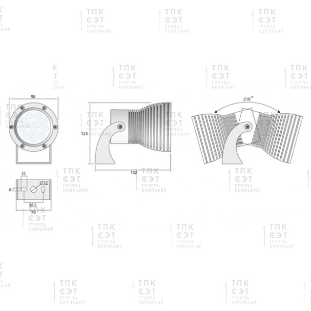 СЭТ-EMS1-12 однолучевой светильник на поворотном кронштейне