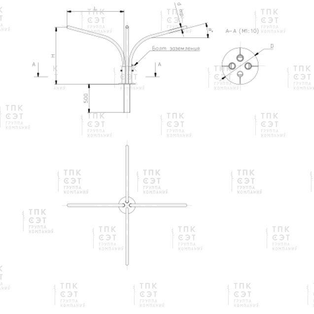 Кронштейн четырехрожковый разнонаправленный на обечайке (Серия 1)