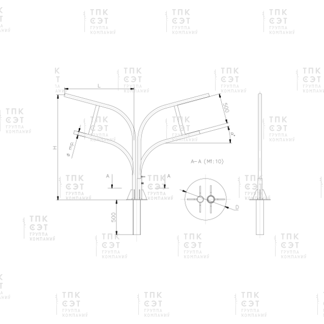Кронштейн четырехрожковый однонаправленный фланцевый (Серия 1)