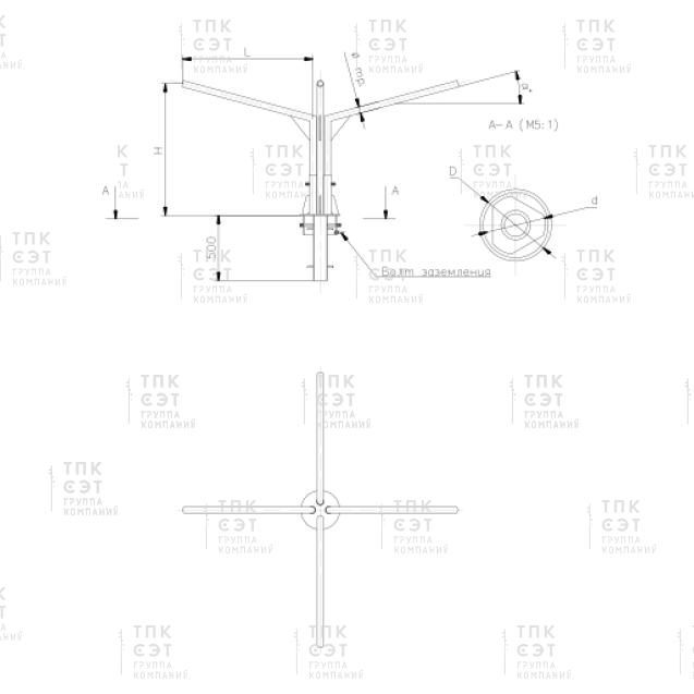 Кронштейн четырехрожковый разнонаправленный на обечайке (Серия 2)